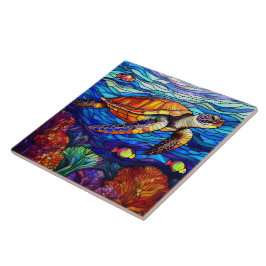 Azulejo De Cerâmica Estilo de vidro retido Tartaruga marinha havaiana