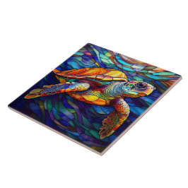 Azulejo De Cerâmica Estilo de vidro retido Tartaruga marinha havaiana