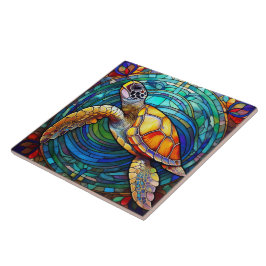 Azulejo De Cerâmica Estilo de vidro retido Tartaruga marinha havaiana