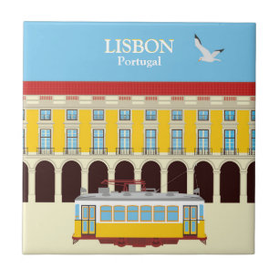 Azulejo De Cerâmica Estilo de vintagem do elétrico amarelo de Lisboa