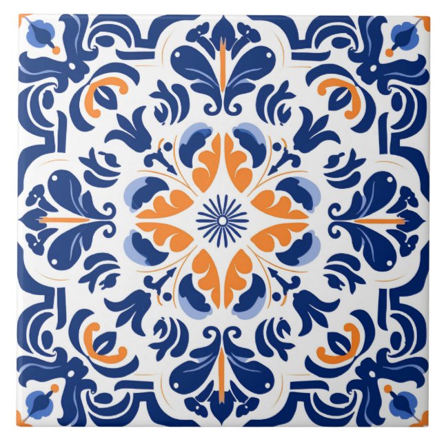 Azulejo De Cerâmica Estilo Espanhol - padrão bonito (Frente)
