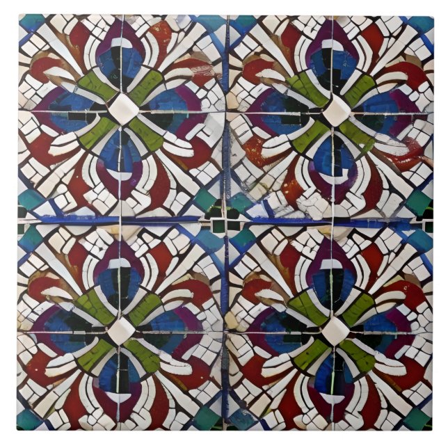 Azulejo De Cerâmica Estilo Espanhol Simulado Mosaico Azul Verde (Frente)