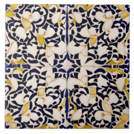 Azulejo De Cerâmica Estilo Espanhol Simulado Negro e Creme Mosaico