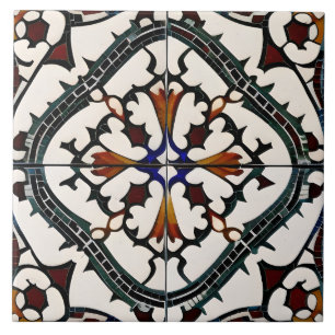 Azulejo De Cerâmica Estilo Espanhol Simulado Vermelho e Negro Mosaico 