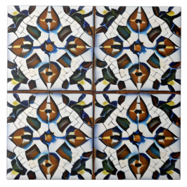 Azulejo De Cerâmica Estilo Espanhol Simulado Vermelho Mosaico, Preto e