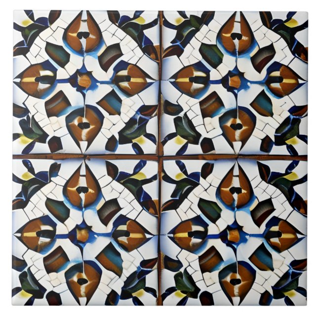 Azulejo De Cerâmica Estilo Espanhol Simulado Vermelho Mosaico, Preto e (Frente)