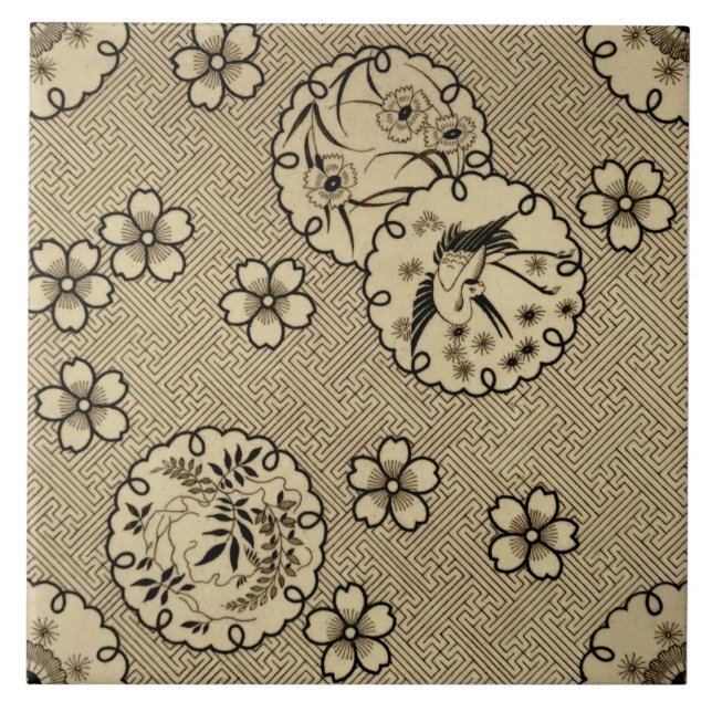 Azulejo De Cerâmica Estilo estético japonês épico c1880 repro (Frente)