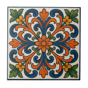 Azulejo De Cerâmica Estilo Floral Medalhão Pintado À Mão