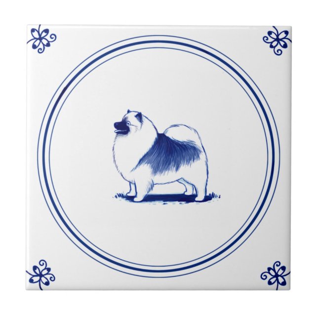 Azulejo De Cerâmica Estilo Holandês Keeshond (Frente)