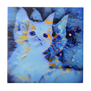 Azulejo De Cerâmica Estilo Impressionista Azul de Arte de Gato