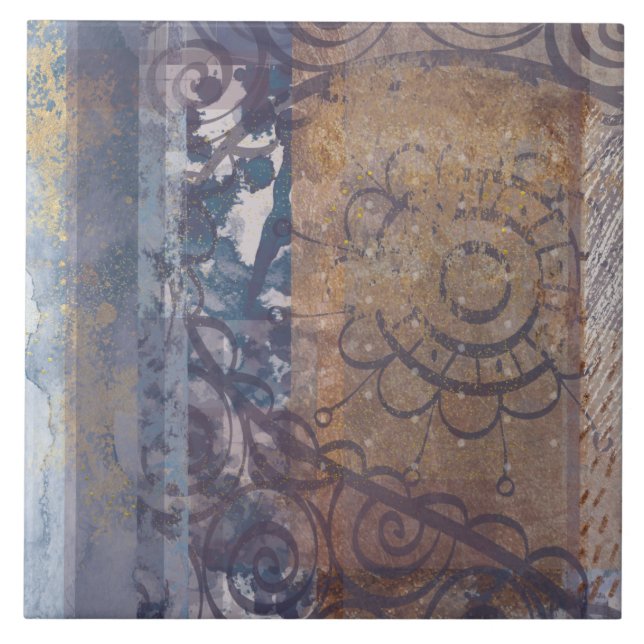 Azulejo De Cerâmica Estilo industrial do loft azul-marrom artístico (Frente)