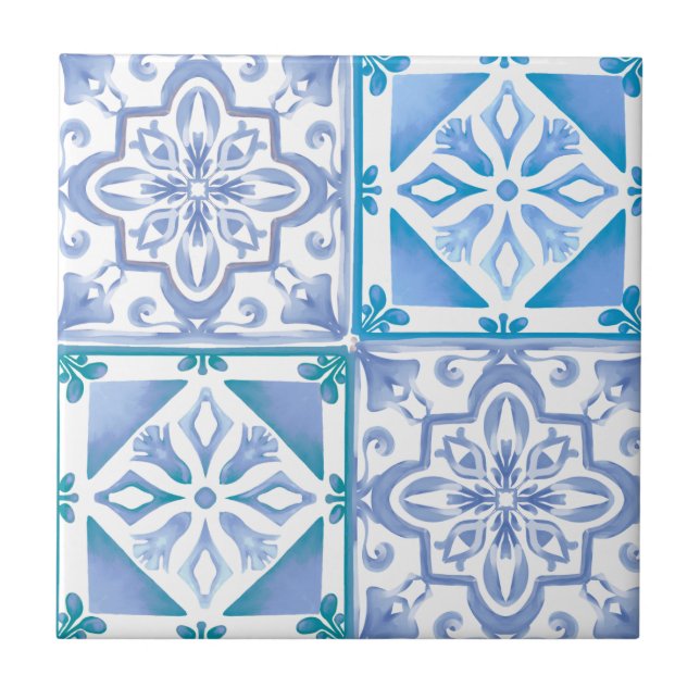 Azulejo De Cerâmica estilo italiano,azul,azulejos mediterrâneos (Frente)