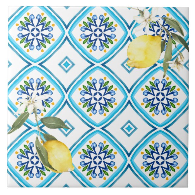 Azulejo De Cerâmica estilo italiano,azulejos,majolica,limão,Impressão  (Frente)