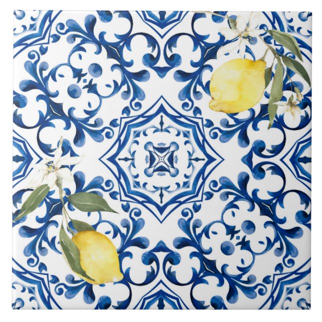 Azulejo De Cerâmica estilo italiano,mediterrâneo,majolica,limão, (Frente)