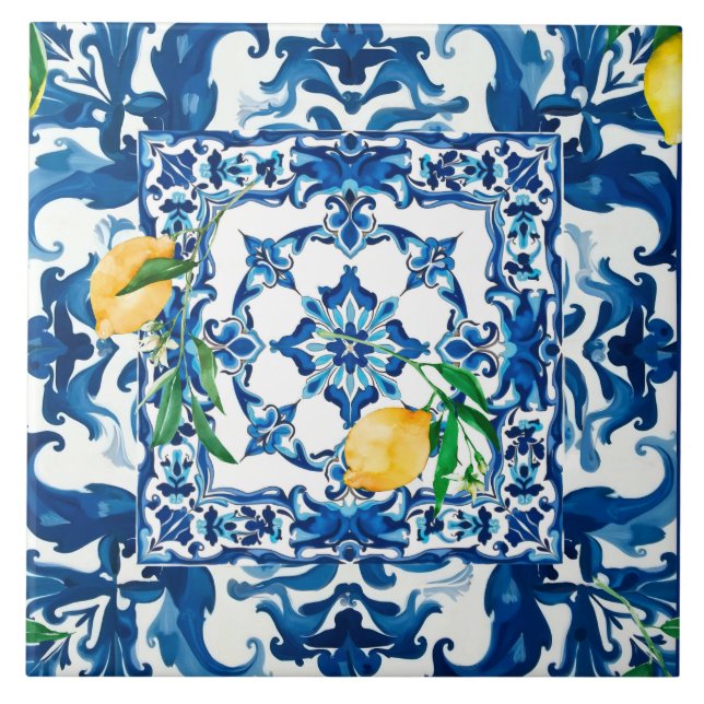 Azulejo De Cerâmica estilo italiano,Mediterrâneo,mosaico,azul, (Frente)