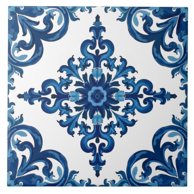 Azulejo De Cerâmica estilo italiano,Mediterrâneo,mosaico,azul, (Frente)