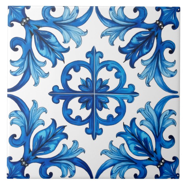 Azulejo De Cerâmica estilo italiano,Mediterrâneo,mosaico,azul, (Frente)