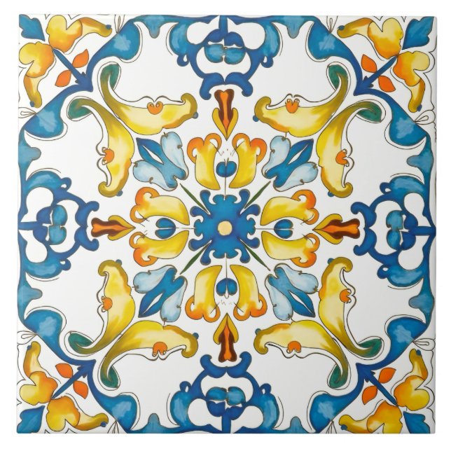Azulejo De Cerâmica estilo italiano,Mediterrâneo,mosaico,azul, (Frente)
