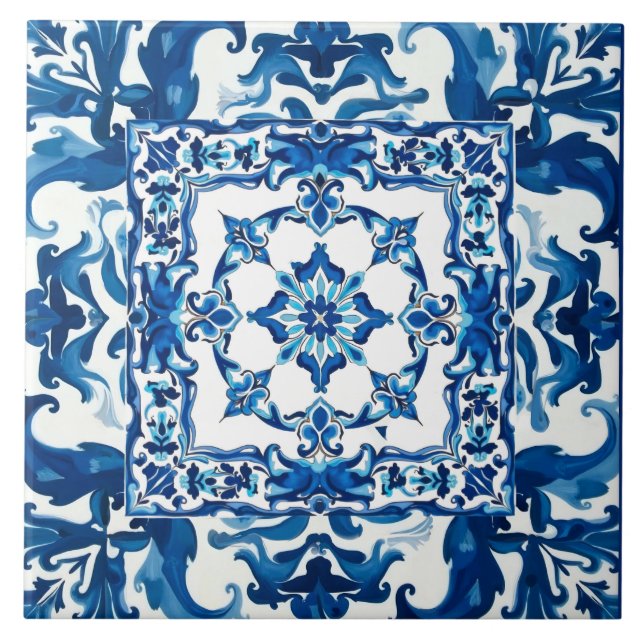 Azulejo De Cerâmica estilo italiano,Mediterrâneo,mosaico,azul, (Frente)
