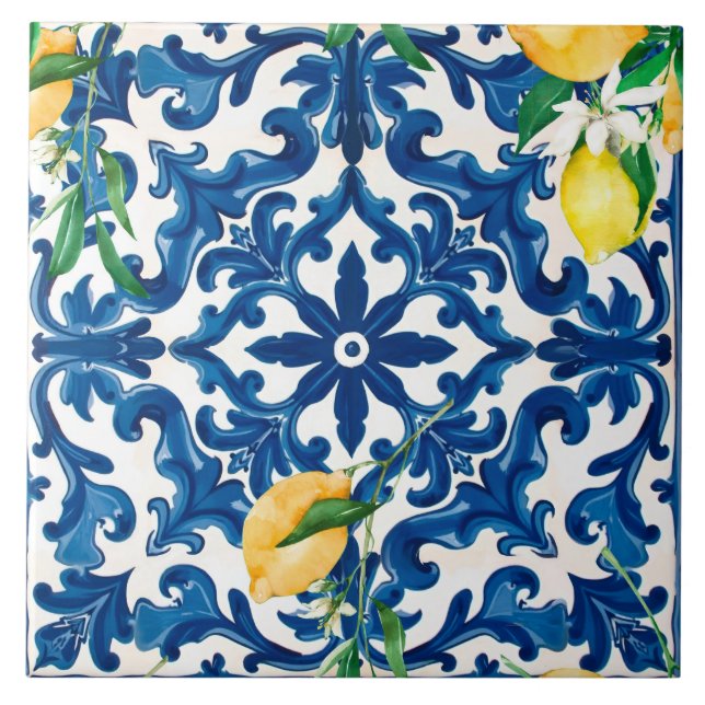Azulejo De Cerâmica estilo italiano,Mediterrâneo,mosaico,azul, (Frente)