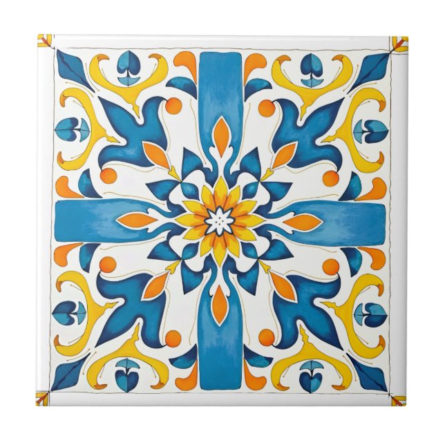 Azulejo De Cerâmica estilo italiano,Mediterrâneo,mosaico,azul, (Frente)