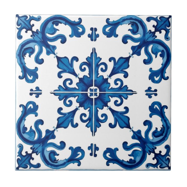 Azulejo De Cerâmica estilo italiano,Mediterrâneo,mosaico,azul, (Frente)