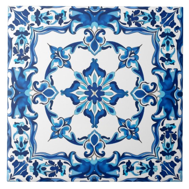 Azulejo De Cerâmica estilo italiano,Mediterrâneo,mosaico,azul, (Frente)