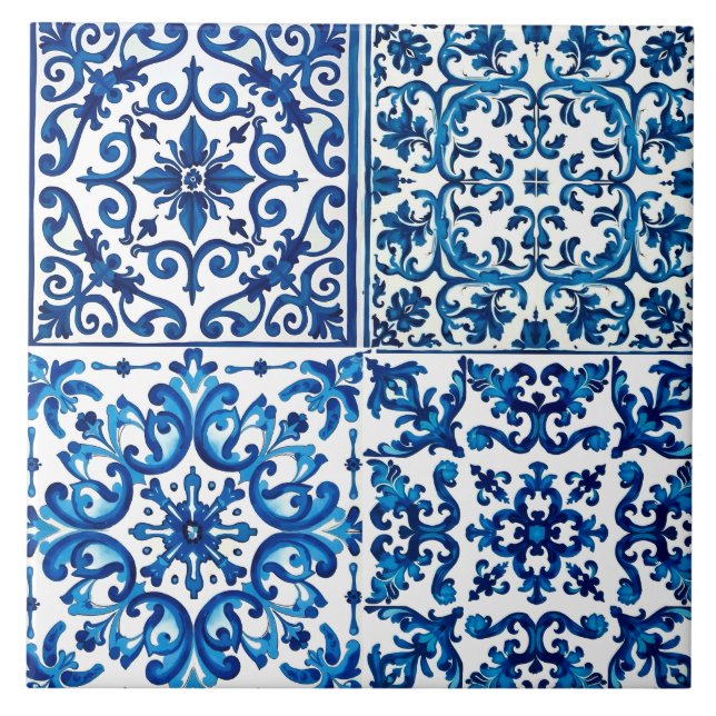 Azulejo De Cerâmica estilo italiano,Mediterrâneo,mosaico,azul, (Frente)