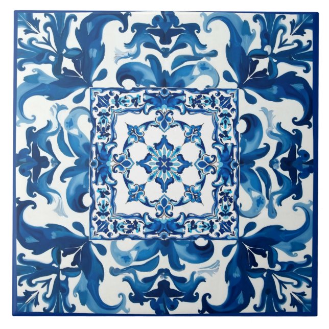 Azulejo De Cerâmica estilo italiano,Mediterrâneo,mosaico,azul, (Frente)