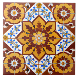Azulejo De Cerâmica Estilo Italiano Simulado Vermelho Mosaico e Dourad