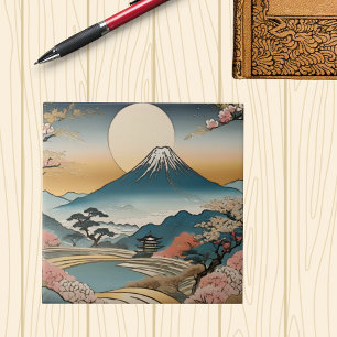 Azulejo De Cerâmica Estilo japonês Sakura Pagoda e Sun