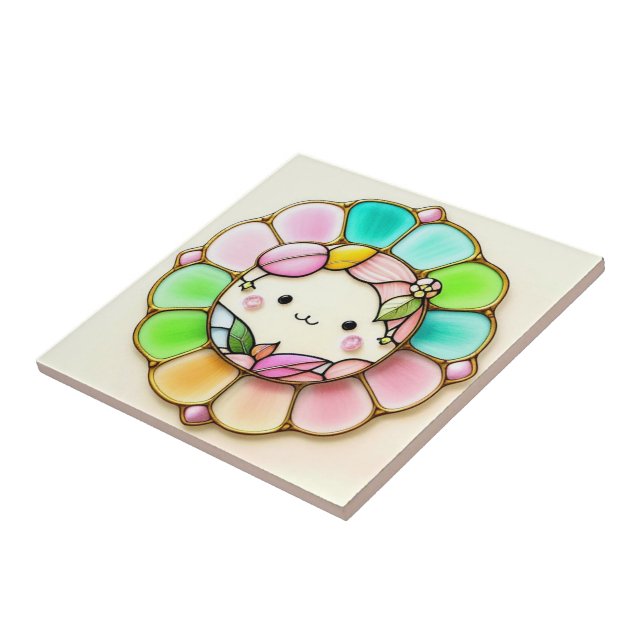 Azulejo De Cerâmica Estilo kawaii de vidro retido (Lateral)