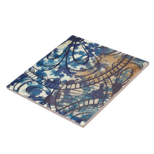 Azulejo De Cerâmica Estilo loft branco-azul com padrão