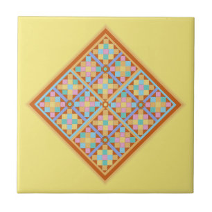 Azulejo De Cerâmica Estilo marroquino diamante geométrico em amarelo c