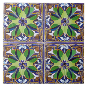 Azulejo De Cerâmica Estilo marroquino Simulado Azul e Verde do Mosaico