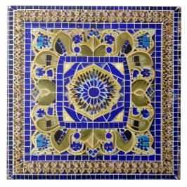 Azulejo De Cerâmica Estilo marroquino Simulado Azul Mosaico e Dourado