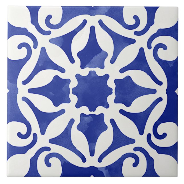 Azulejo De Cerâmica Estilo Mediterrâneo Decorativo Azul (Frente)