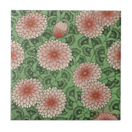 Azulejo De Cerâmica Estilo Morris Verde Rosa Chrysanthemum Repro