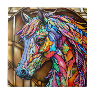 Azulejo De Cerâmica Estilo Mosaico de Vidro Múltiplo Colorido Cavalo 1