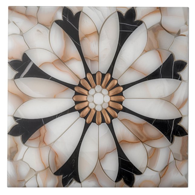 Azulejo De Cerâmica Estilo Mosaico Dourado Marble Marble Daisy Branco  (Frente)