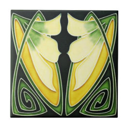 Azulejo De Cerâmica Estilo Nouveau de Arte Cerâmica Verde e Amarelo