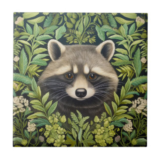 Azulejo De Cerâmica Estilo Raccoon e Foliage art Nouveau
