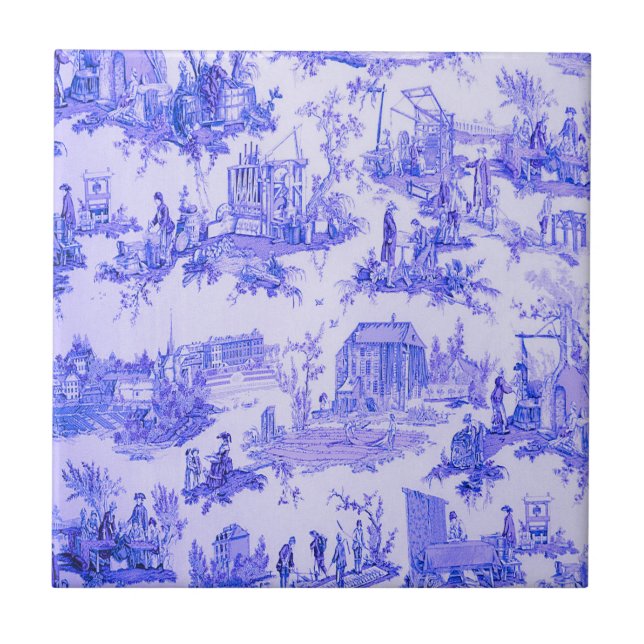 Azulejo De Cerâmica Estilo Russo de Chinoiserie Azul Branco Francês (Frente)