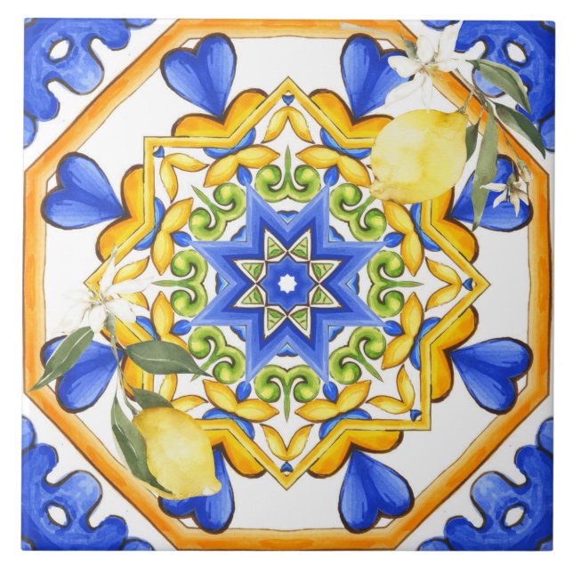 Azulejo De Cerâmica Estilo siciliano,limões,majolica (Frente)