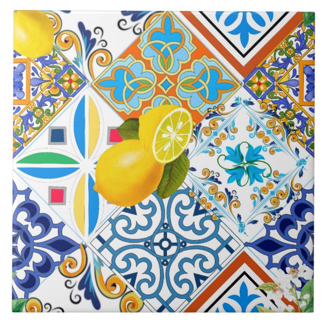 Azulejo De Cerâmica Estilo siciliano,majolica,limões                (Frente)