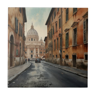 Azulejo De Cerâmica Estilo Vintage Roma Viagem Italiana Aquarela