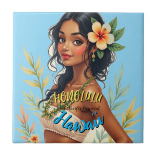 Azulejo De Cerâmica Estilo Vintage Viagem Honolulu Hula Girl Havaiana