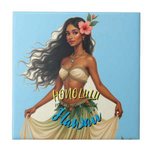 Azulejo De Cerâmica Estilo Vintage Viagem Honolulu Hula Girl Havaiana