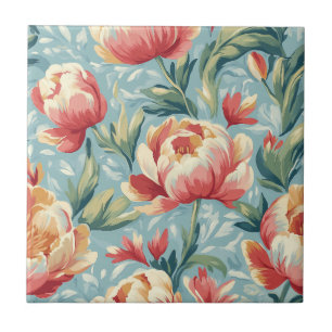 Azulejo De Cerâmica Estilo Vitoriano Elegante Peonias Florais Tulipas