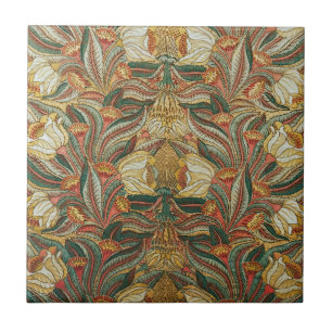 Azulejo De Cerâmica Estilo William Morris Rosa Verde Botânico